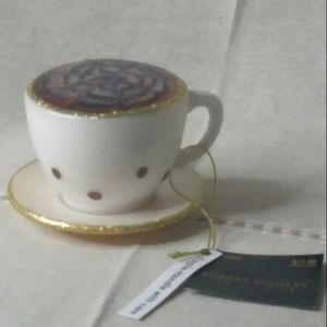 NEW Robert Stanley LATTE COFFEE Cup and Saucer Blown Glass Christmas Ornament